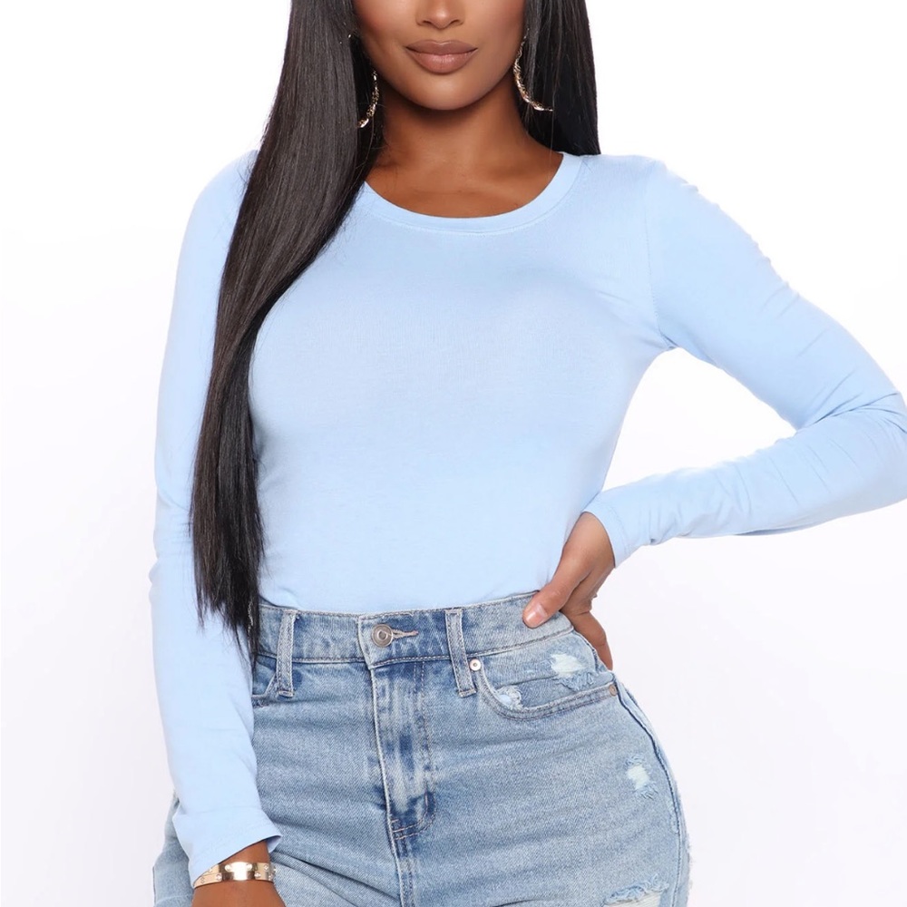 Julia Long Sleeve Top - Light Blue - Picture 1 of 7